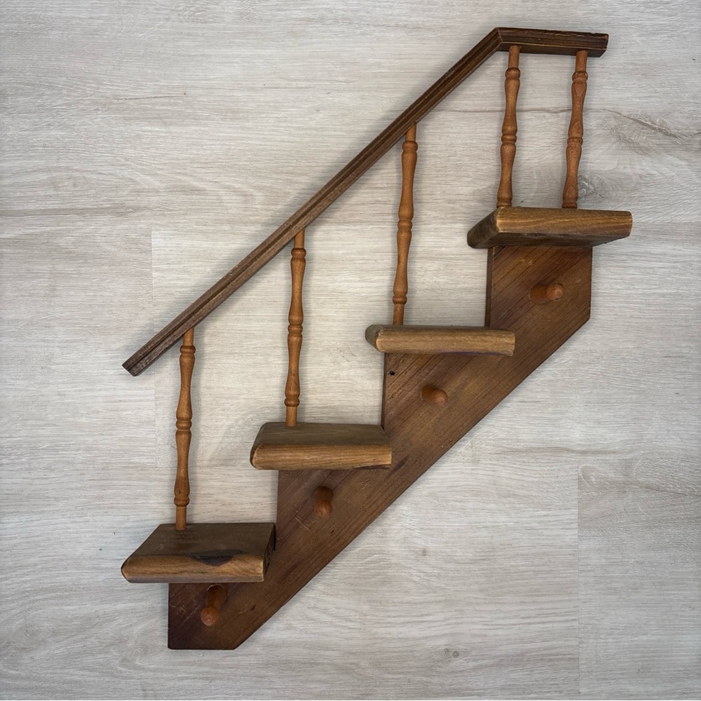 Vintage Stair Staircase Spindle Wooden Shelf Trinket Shelf Step Wall Hanging MCM